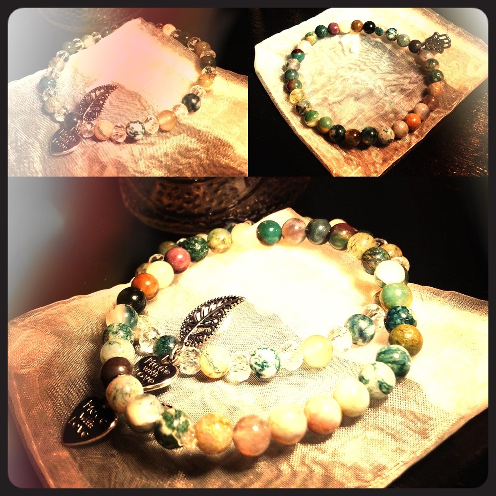 Semiprecious green glass Beaded Bracelet sets